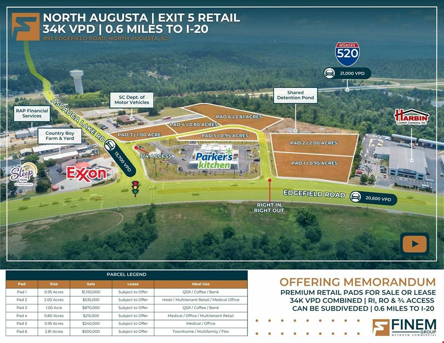 North Augusta | Exit 5 Retail | 34K VPD | 0.6 Miles to I-20