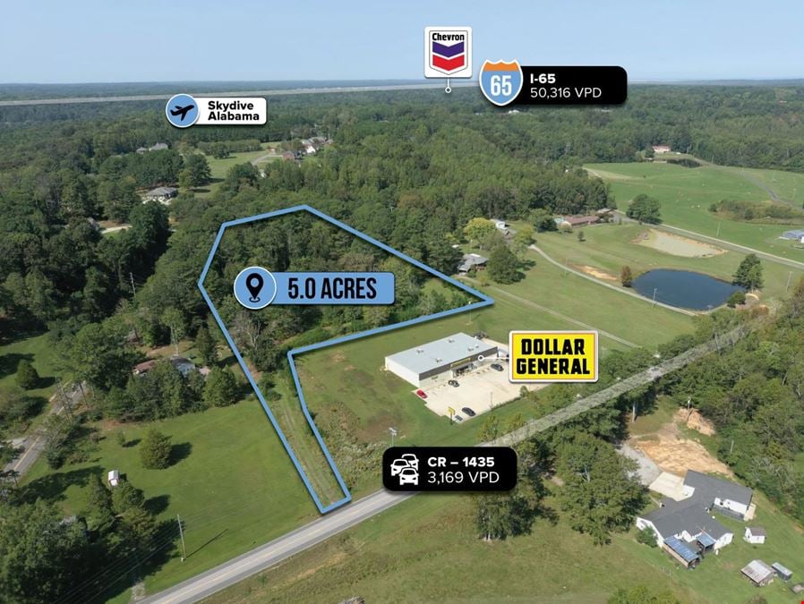 $1 Auction – 5 Acre Parcel | 3K VPD | 7% Population Growth | Between Huntsville & Birmingham