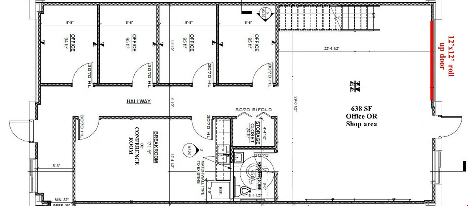 1,708 SF flex/office with 1,653 SF of bonus mezzanine storage area