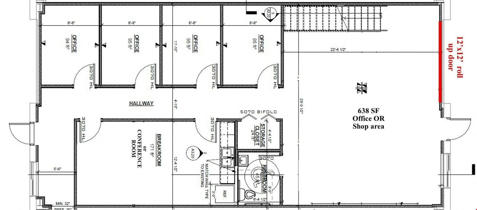 1,708 SF flex/office with 1,653 SF of bonus mezzanine storage area