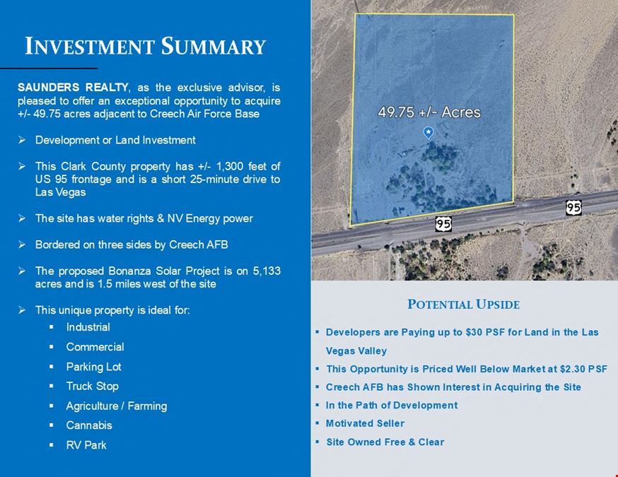 +/- 49.75 Acres - Bordered by Creech Air Force Base