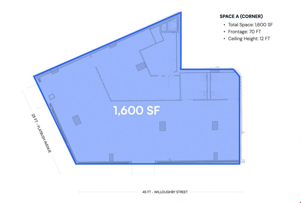 1,600 - 2,100 SF | 275 Flatbush Avenue Extension | Prime Vanilla Box Retail Space with Wrap Around Frontage for Lease