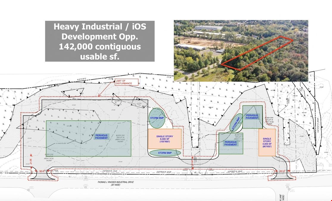 142,000 sf contiguous usable land for sale -- Heavy Industrial  / iOS