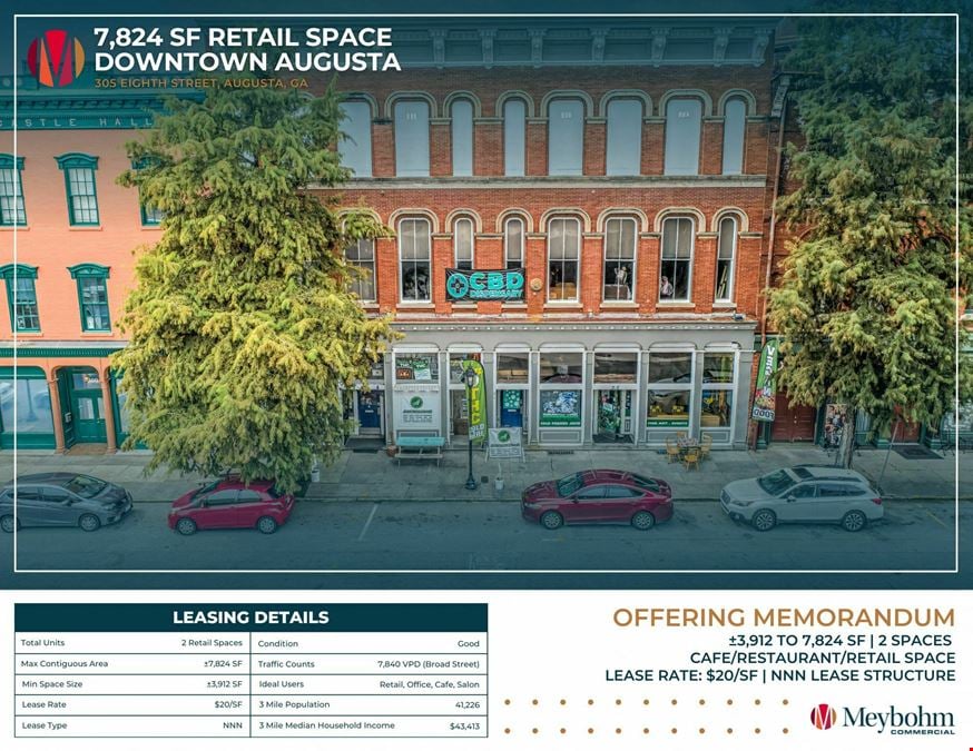 7,824 SF Retail/Restaurant Space | Downtown Augusta