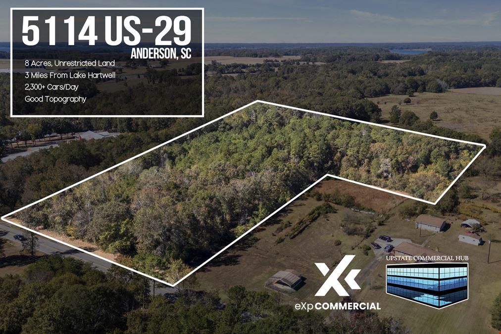 8 Acres Land- HWY 29- Near Lake Hartwell- No Zoning