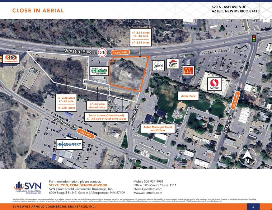 Commercial corner +-2.5 acres in Aztec, NM