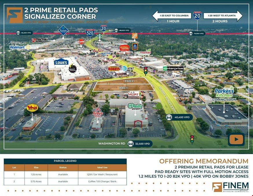 2 Prime Retail Pads | Signalized Corner | 40K VPD