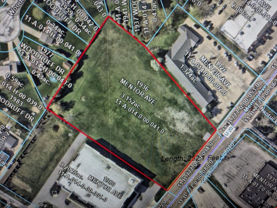 250’ Frontage on Route 20 | 3.15 AC Commercial Land | 15K+ VPD | Painesville / Mentor Corridor
