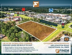 1.81 Acre Signalized Corner Ground Lease or Build-to-suit