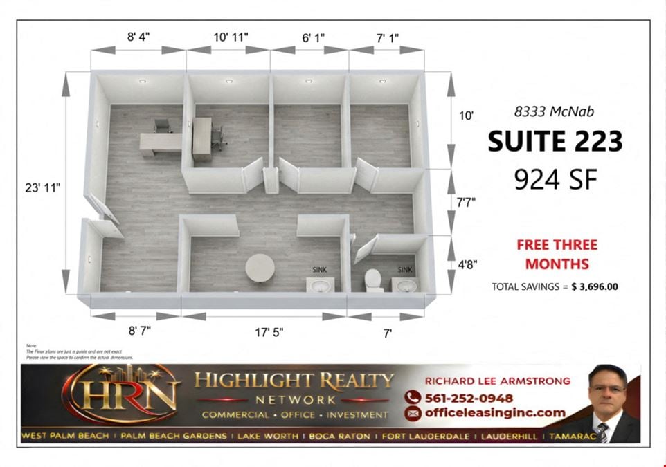 924 SF Suite 223 PROFESSIONAL & MEDICAL OFFICE SPACE FOR LEASE
