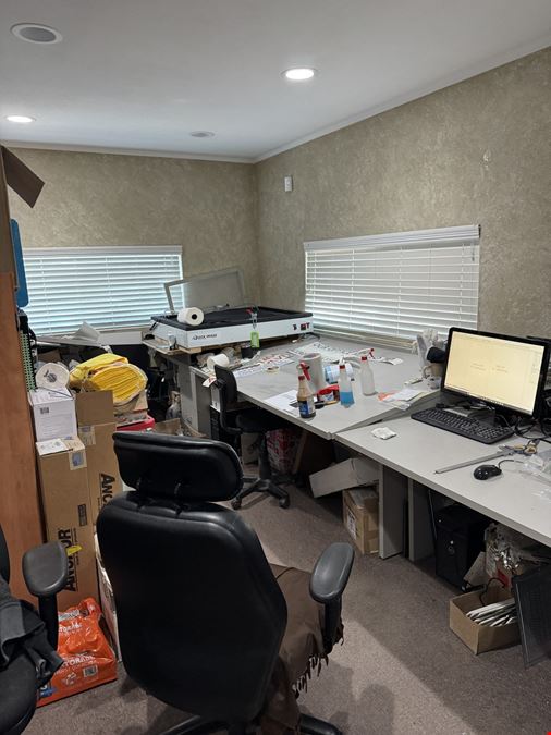 Office with detached shop and gated yard