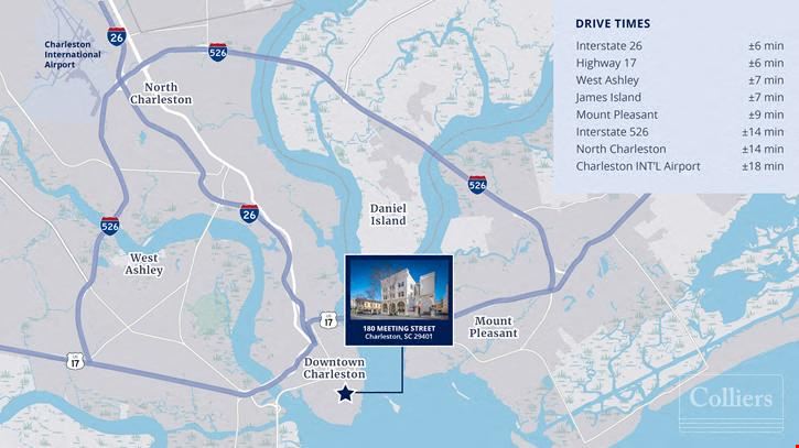Highly Visible Office Space Ranging from ±2,040–2,080 SF in Downtown Charleston