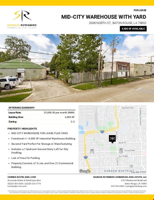 Mid-City Warehouse for Lease with Yard