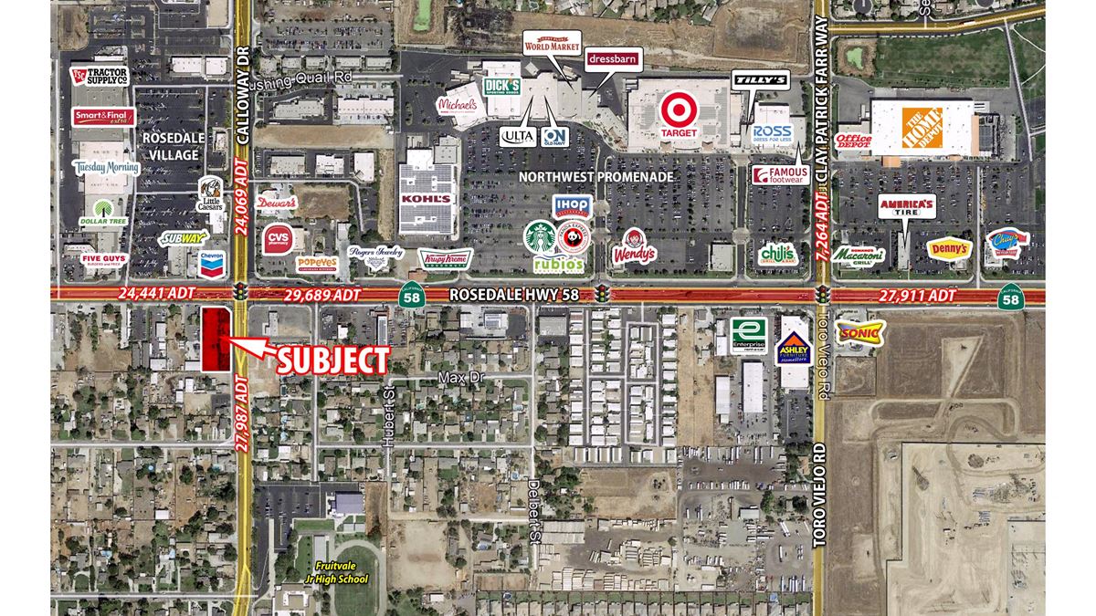 Hard Corner Commercial Land For Sale or Lease in Bakersfield, CA