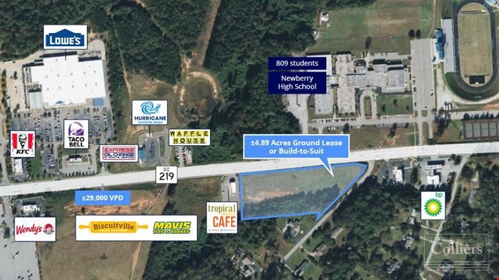 Ground Lease or Build-to-Suit | ±4.89 Acres with Excellent Visibility in Newberry SC