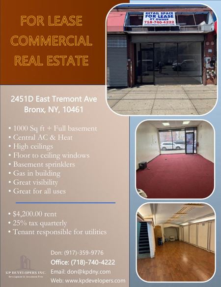 Preview of Retail space for Rent at 2451 East Tremont Avenue