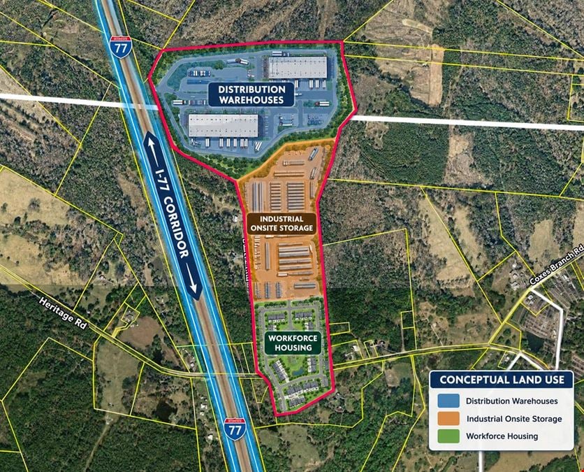 209.563 Acres Adjacent to and on the I-77 Interstate Corridor 40 Minutes South of Charlotte w/ 5 MWs Now Developable Tract