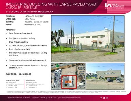 Preview of Industrial space for Sale at 541 Crows Landing Road