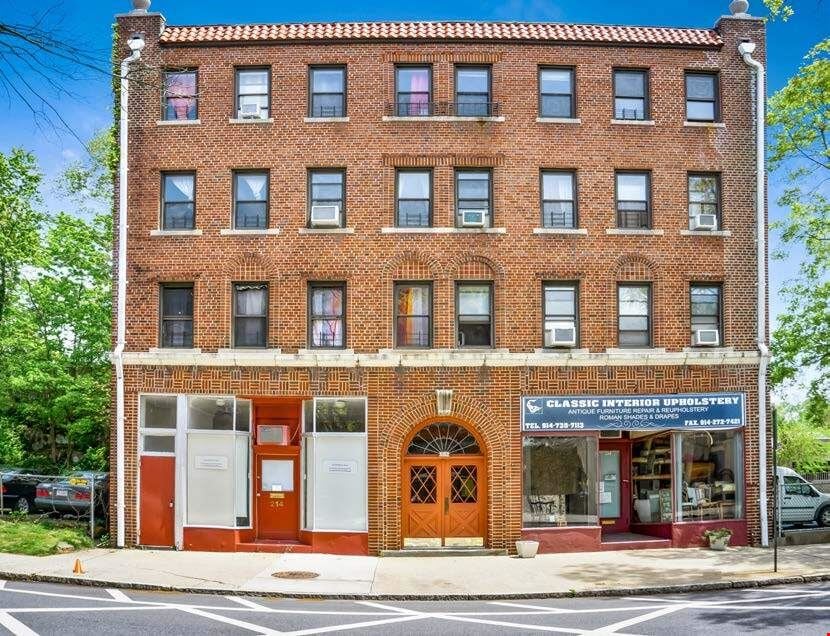 214 Fifth Avenue, Pelham, NY, 10803. A GEM, CLASSIC BRICK 14 UNIT BLDG W/2 GROUND LEVEL COMMERCIAL UNITS.