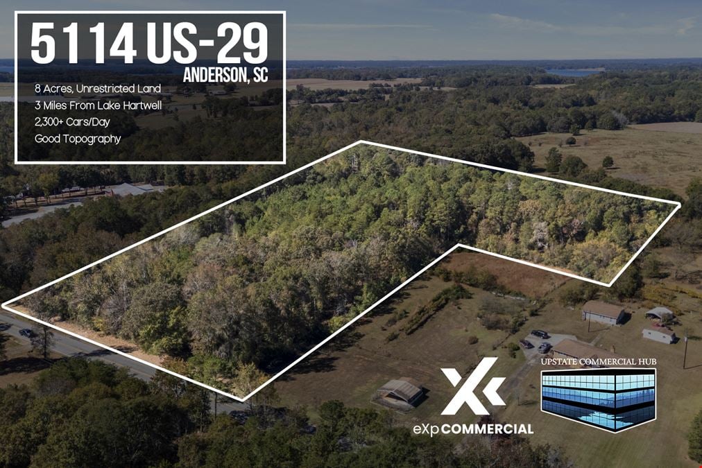 8 Acres Land- HWY 29- Near Lake Hartwell- No Zoning