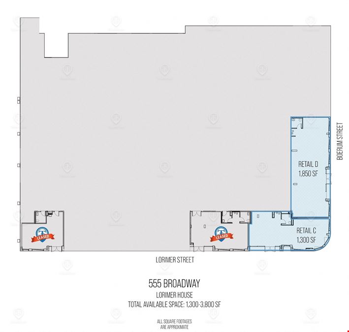 450 - 7,250 SF | 555 Broadway | Prime Retail Opportunities for Lease: Luxurious High-End Development at the Broadway Triangle