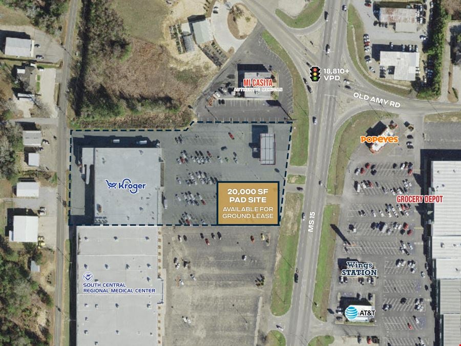 Kroger-Anchored Ground Lease Pad along Visible MS-15 Corridor