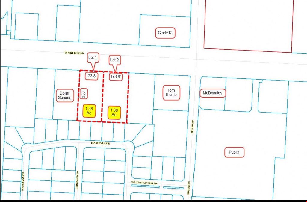 1.39 - 2.78 Ac - 9 Mile @ Beulah Rd