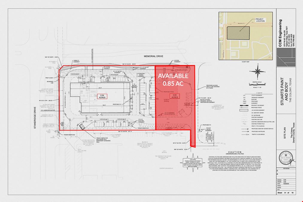 +/- 0.85 AC on SEC Standridge & Memorial Drive, The Colony, TX