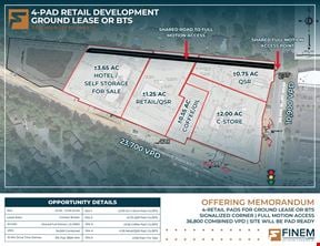 4-Pad Retail Development | Ground Lease or BTS