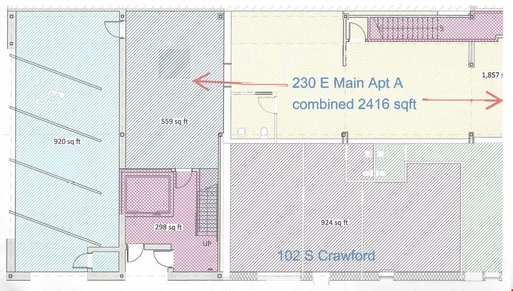 230, 232 E. Main Street, 102 and 106 S. Crawford