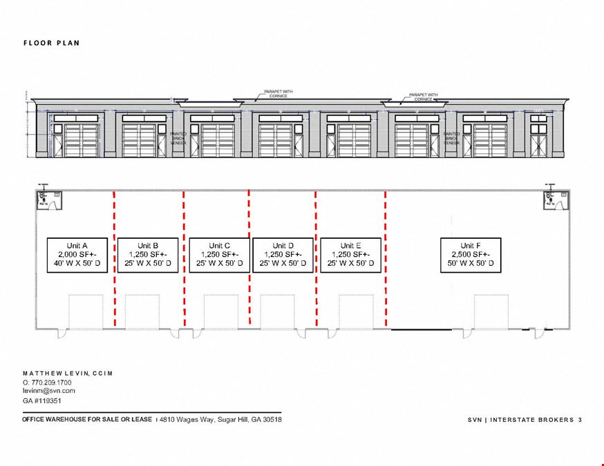 For Sale 6 New Warehouse Condos From 1,250 SF to 2,500 SF