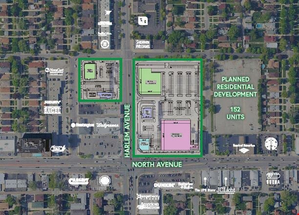 Preview of Retail space for Rent at 1601 N Harlem Avenue (Chicago) & SWC Harlem Avenue & Wabansia Avenue (Elmwood Park)