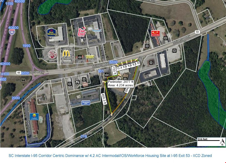 SC Interstate I-95 Corridor Centric Dominance w/ 4.2 AC Intermodal/IOS/Workforce Housing Site at I-95 Exit 53 - IICD Zoned